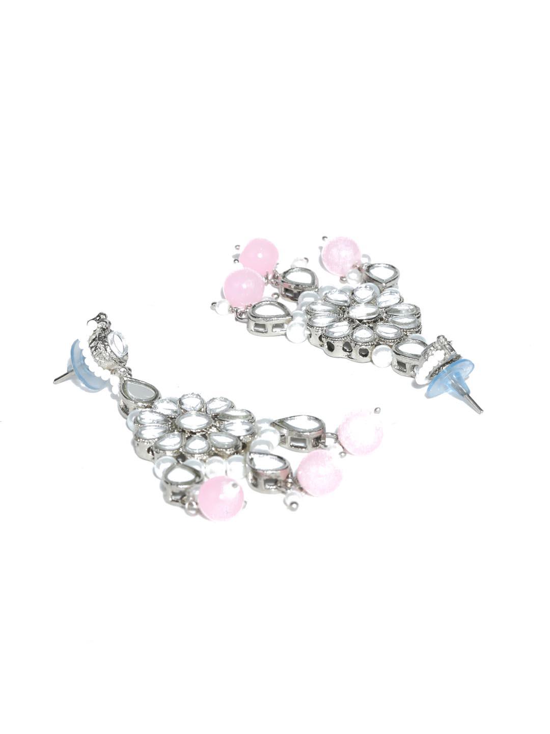 Women's White Pink Silver Plated Choker Set with MaangTikka - Priyaasi - Indiakreations