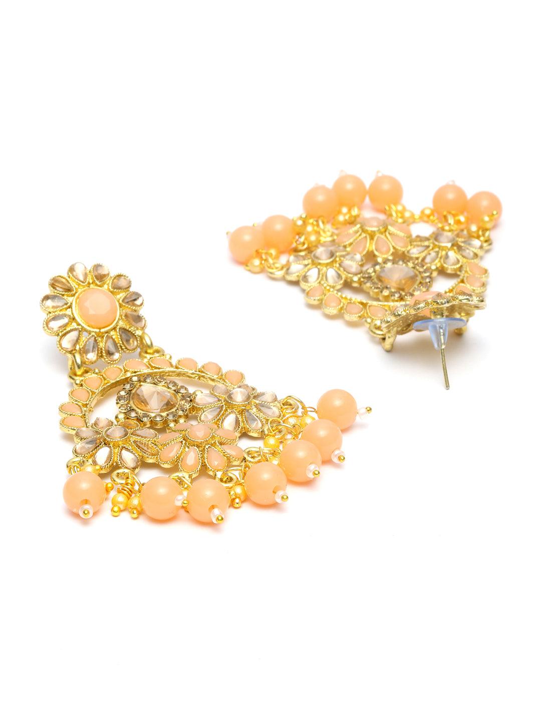 Women's Peach Kundan Gold Plated Floral Choker Set with MaangTikka - Priyaasi - Indiakreations