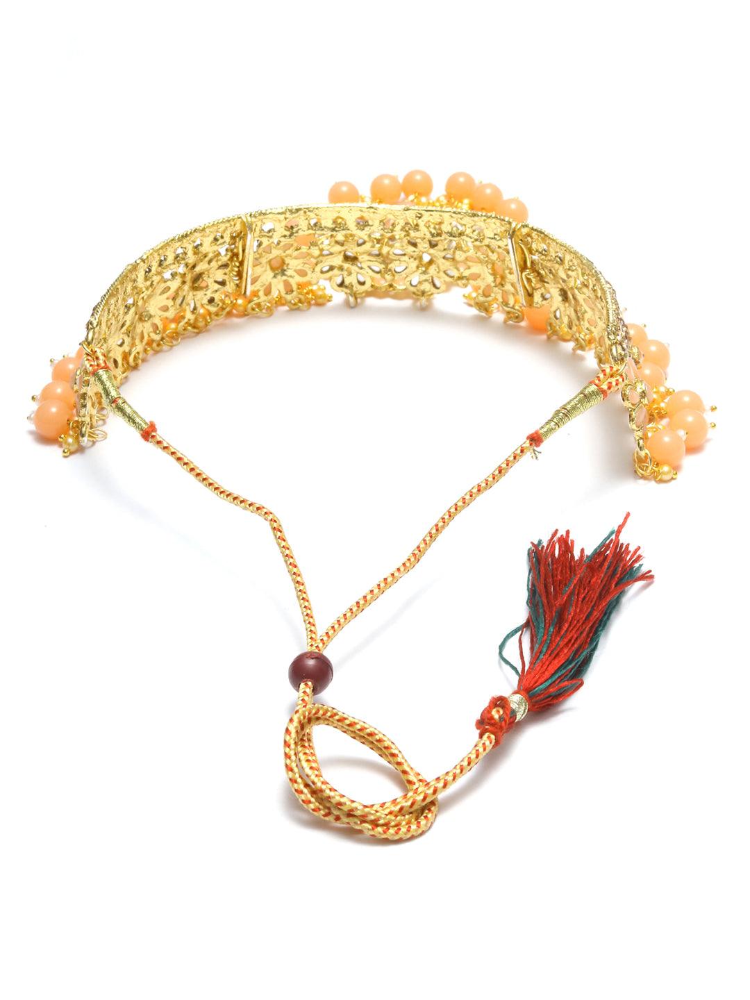 Women's Peach Kundan Gold Plated Floral Choker Set with MaangTikka - Priyaasi - Indiakreations