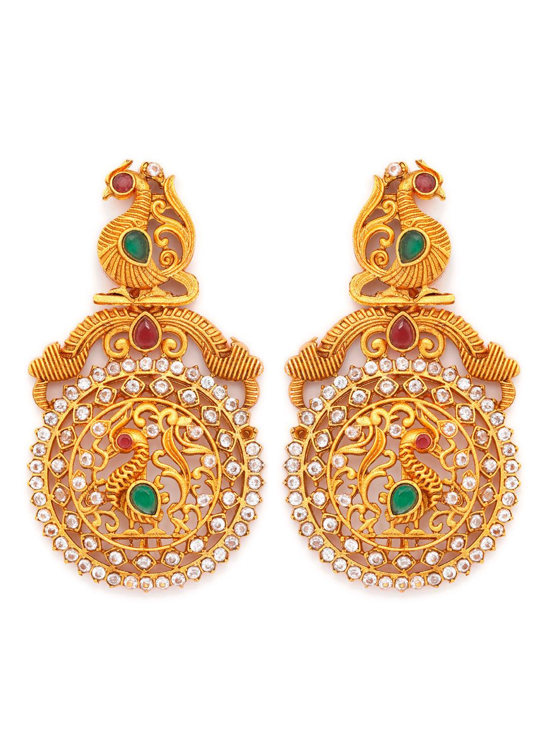 Women's Traditional Ruby & Emerald Gold Plated Peacock Jewellery Set- Priyaasi - Indiakreations