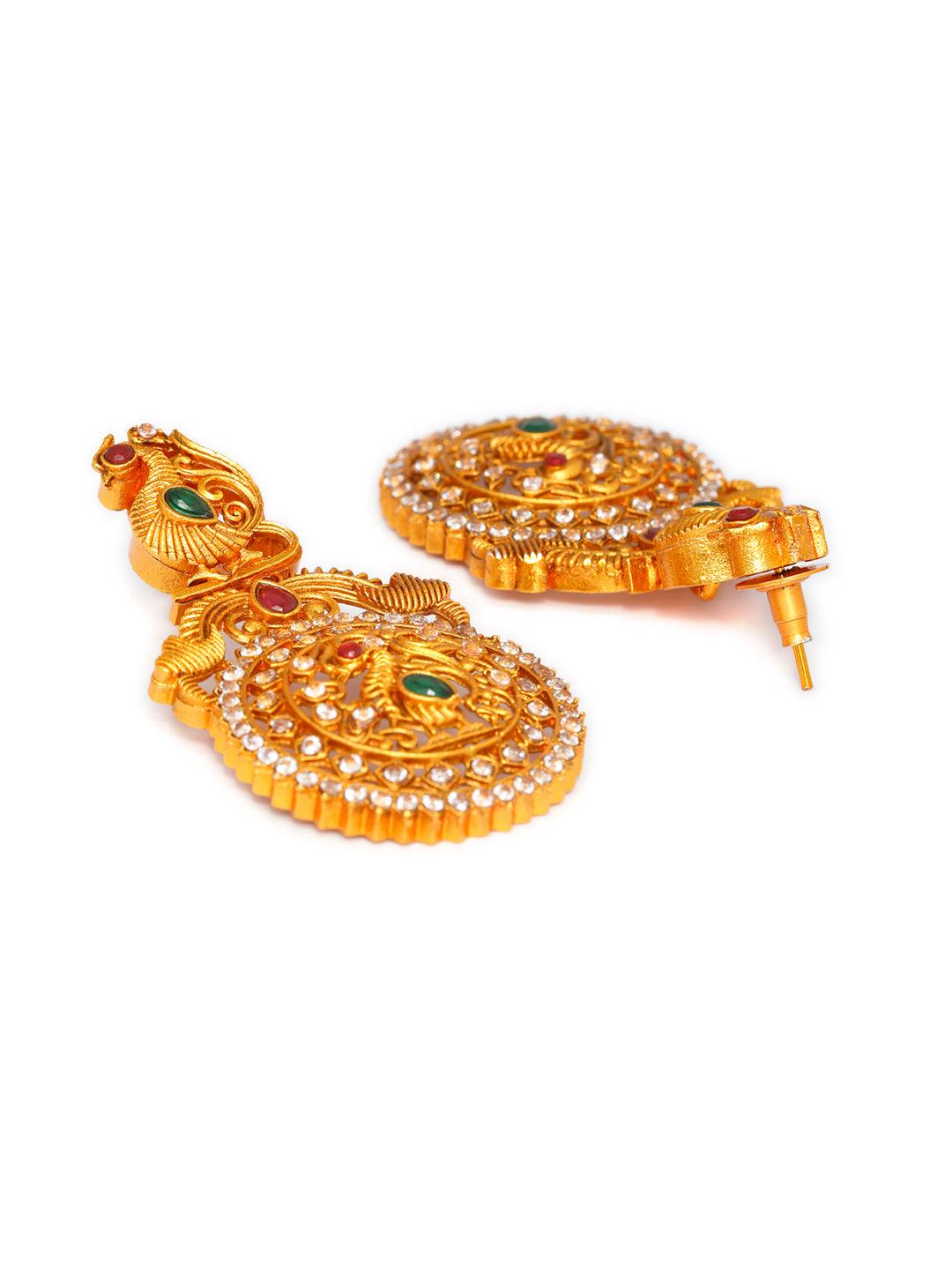 Women's Traditional Ruby & Emerald Gold Plated Peacock Jewellery Set- Priyaasi - Indiakreations