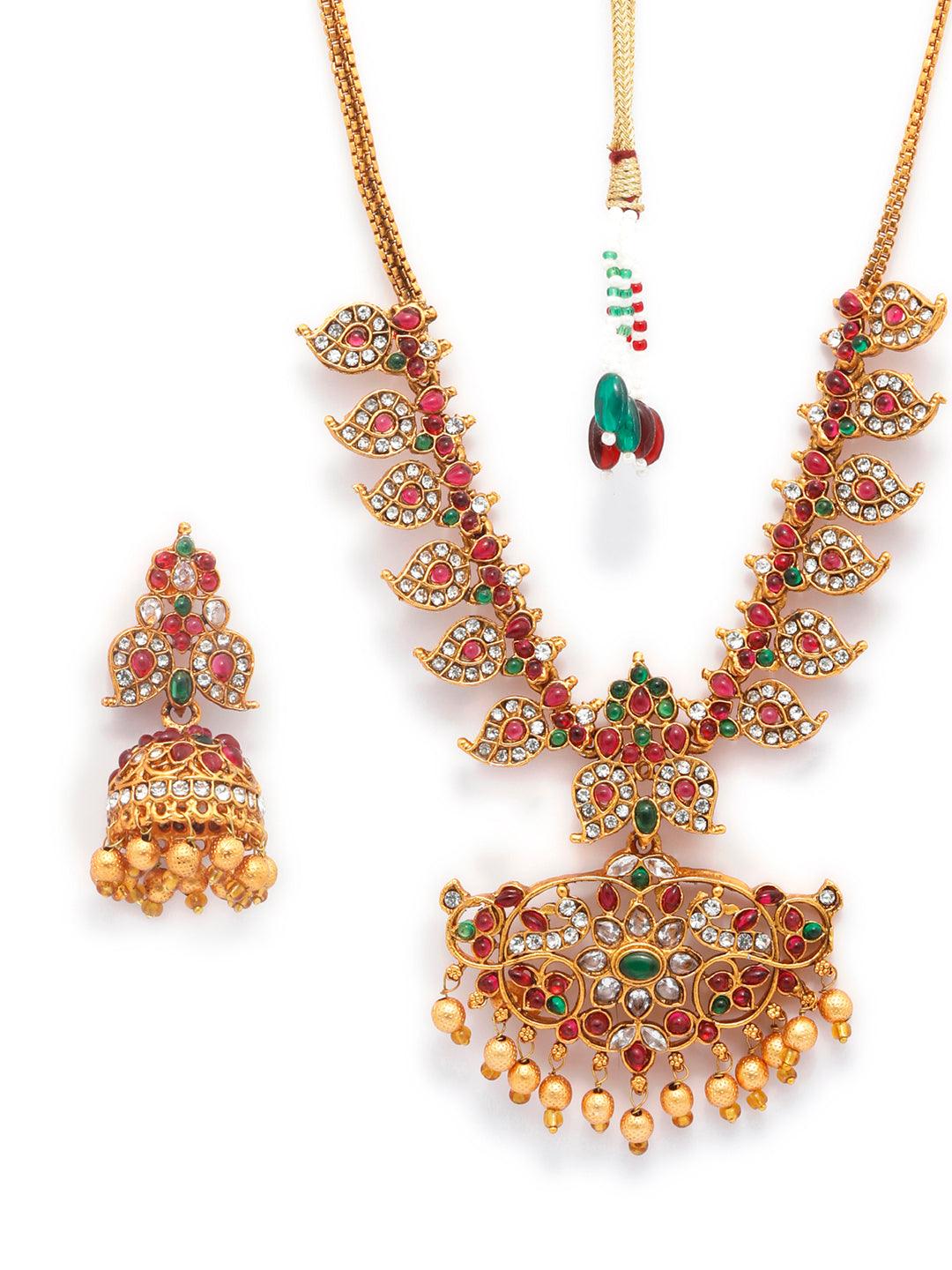 Women's Traditional Ruby & Emerald Floral Jewellery Set- Priyaasi - Indiakreations