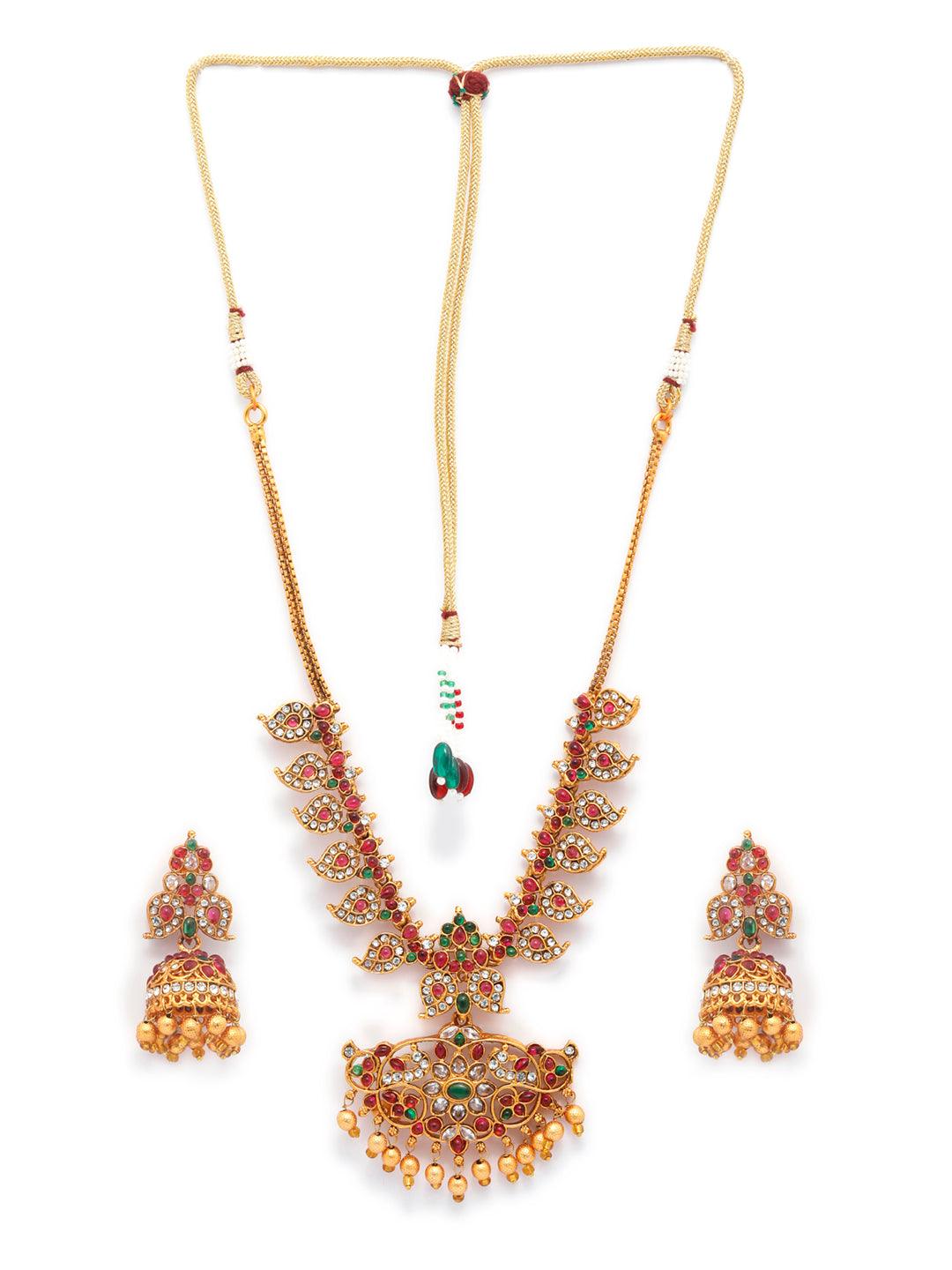 Women's Traditional Ruby & Emerald Floral Jewellery Set- Priyaasi - Indiakreations