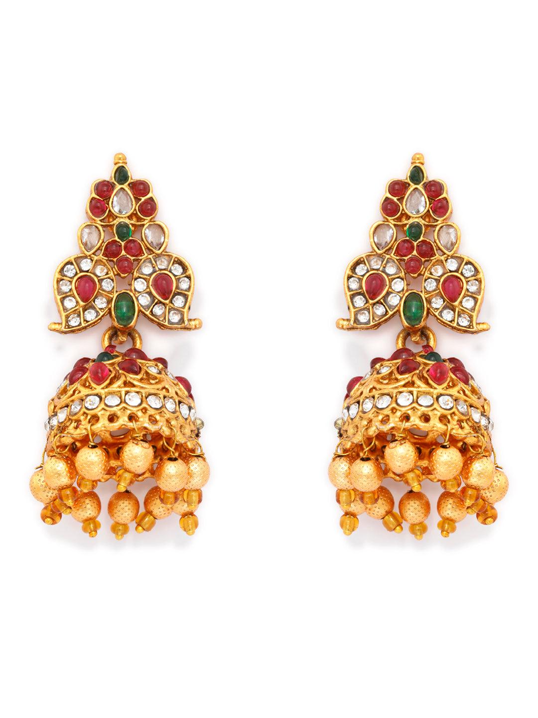 Women's Traditional Ruby & Emerald Floral Jewellery Set- Priyaasi - Indiakreations