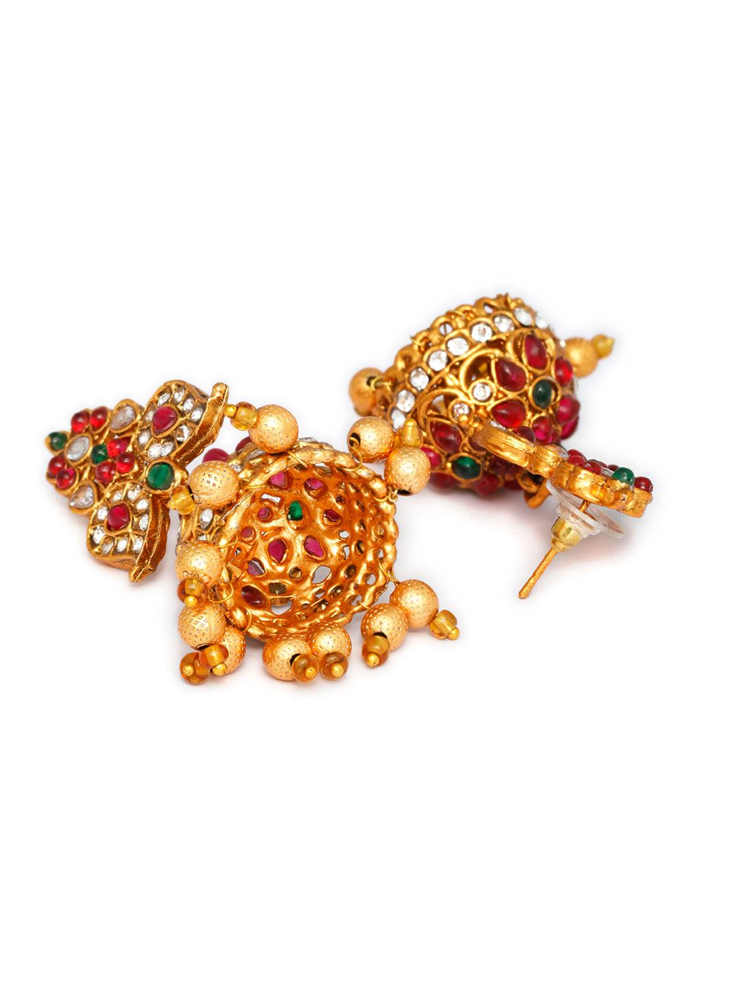 Women's Traditional Ruby & Emerald Floral Jewellery Set- Priyaasi - Indiakreations