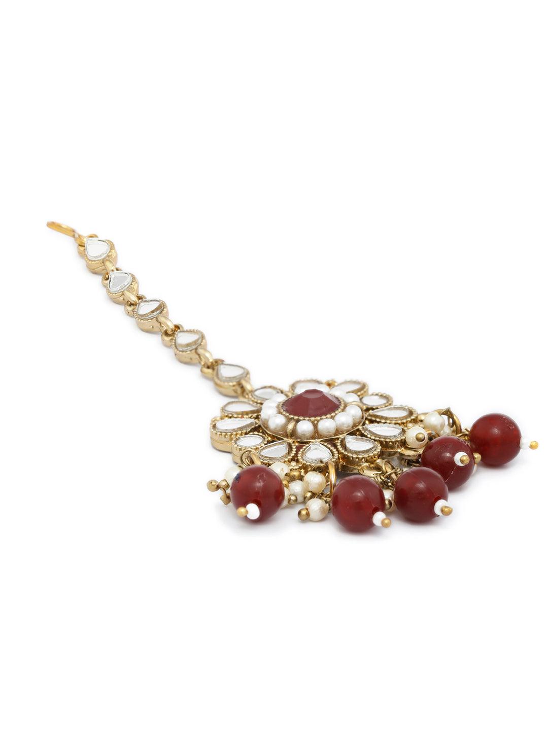 Women's Mirror Studded Maroon Floral Jewellery Set - Priyaasi - Indiakreations