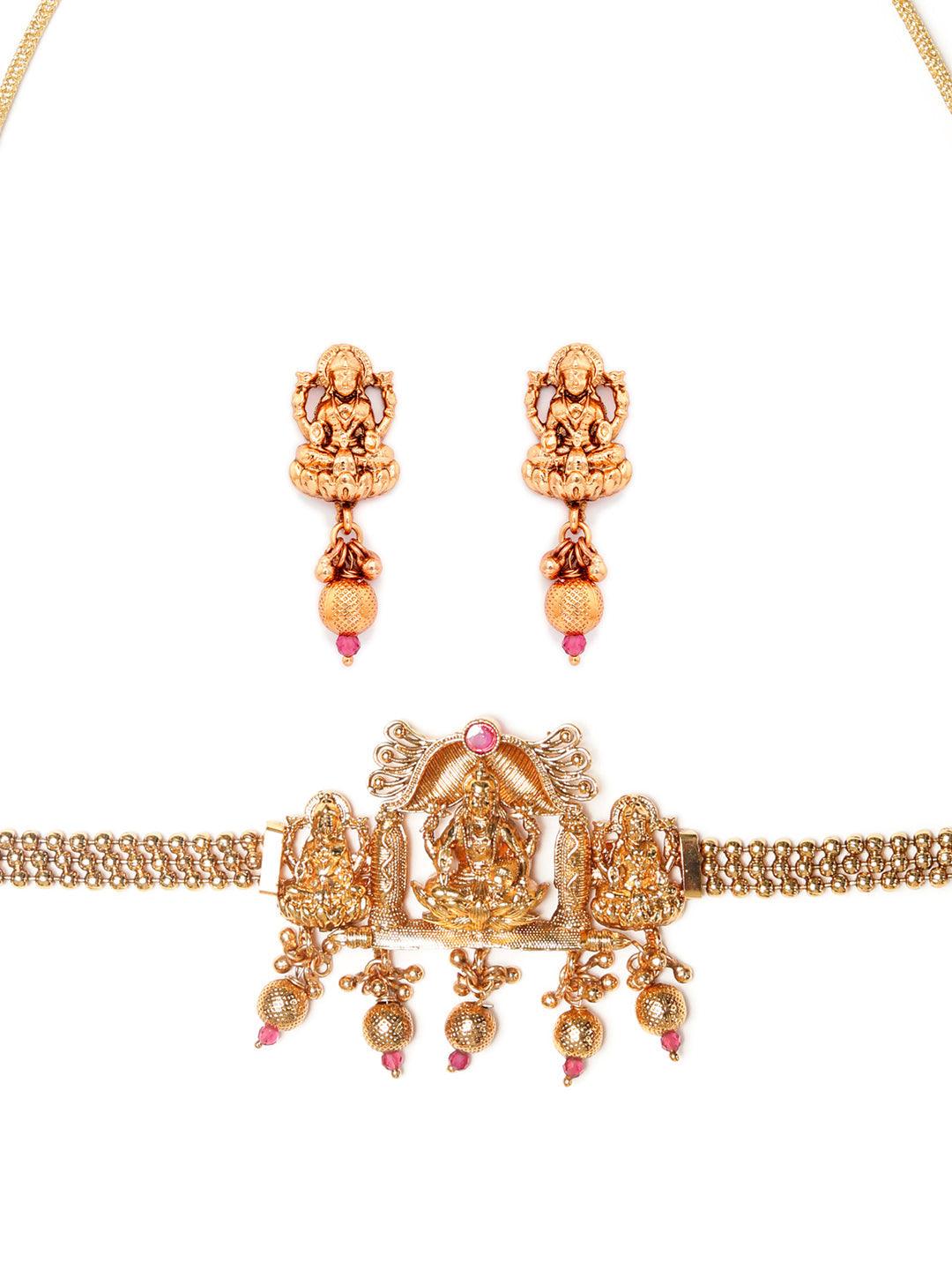 Women's Traditional Gold Plated Laxmi Jewellery Set - Priyaasi - Indiakreations