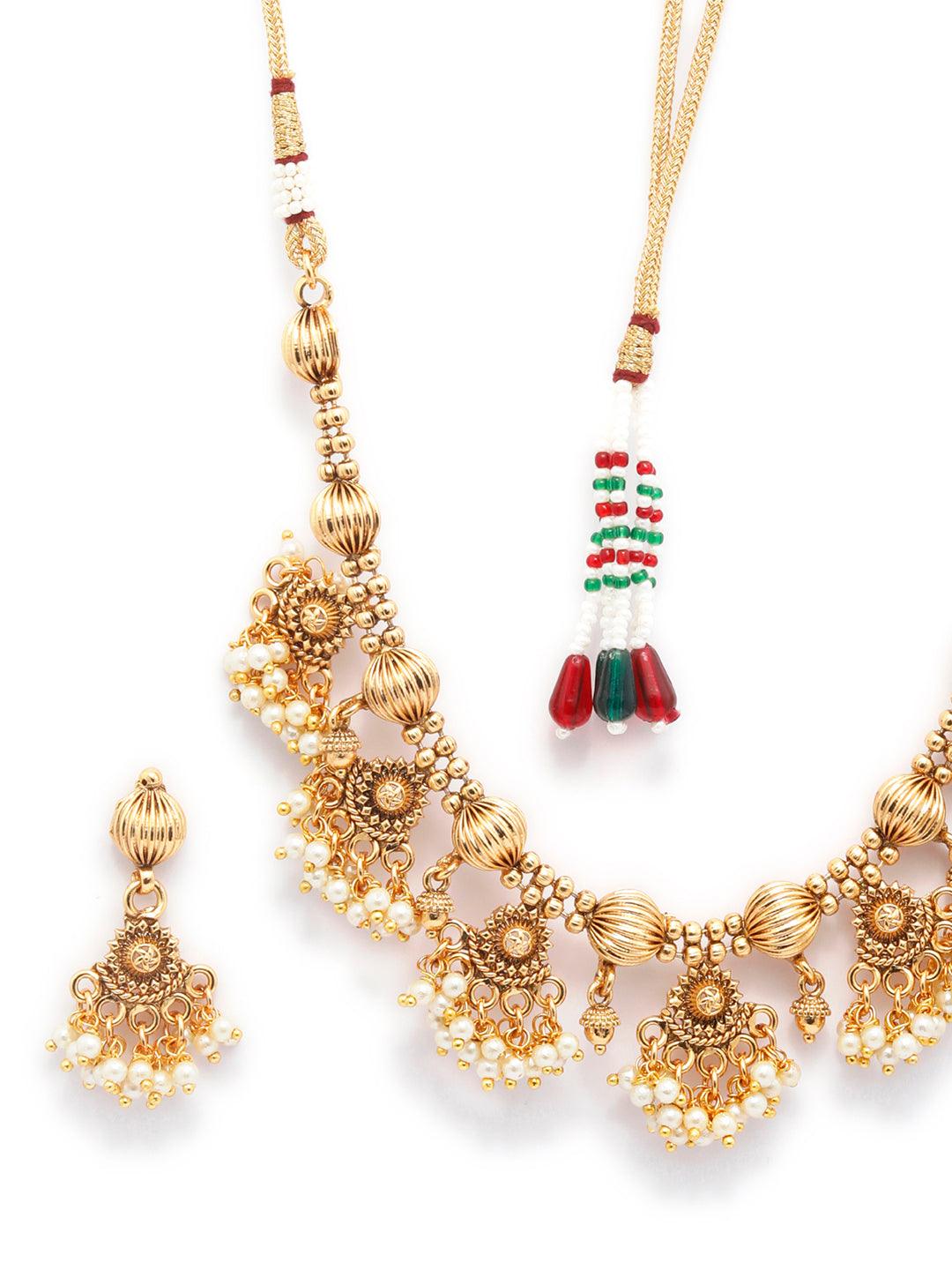 Women's Ethnic Pearl Gold Plated Floral Jewellery Set - Priyaasi - Indiakreations