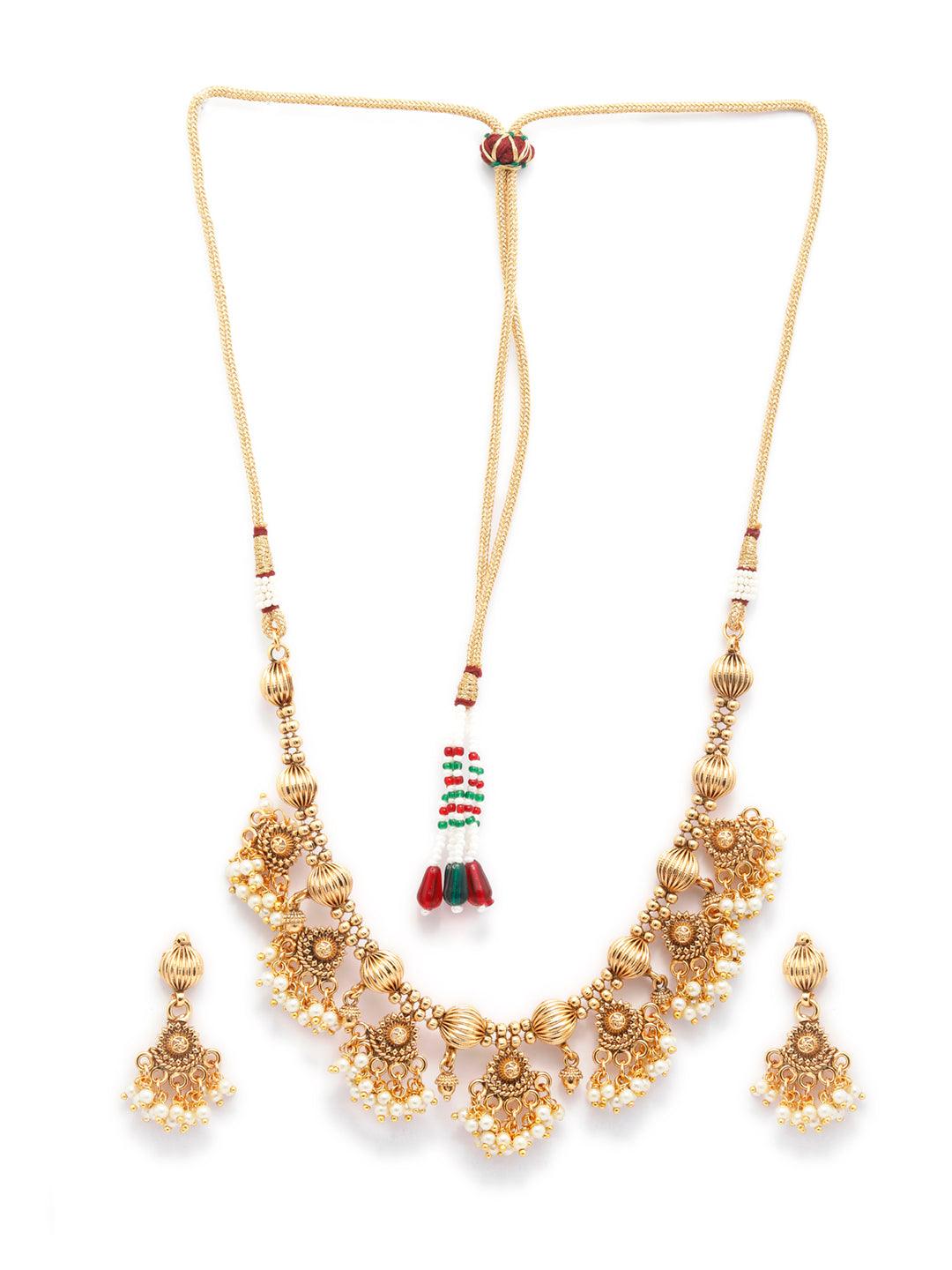 Women's Ethnic Pearl Gold Plated Floral Jewellery Set - Priyaasi - Indiakreations