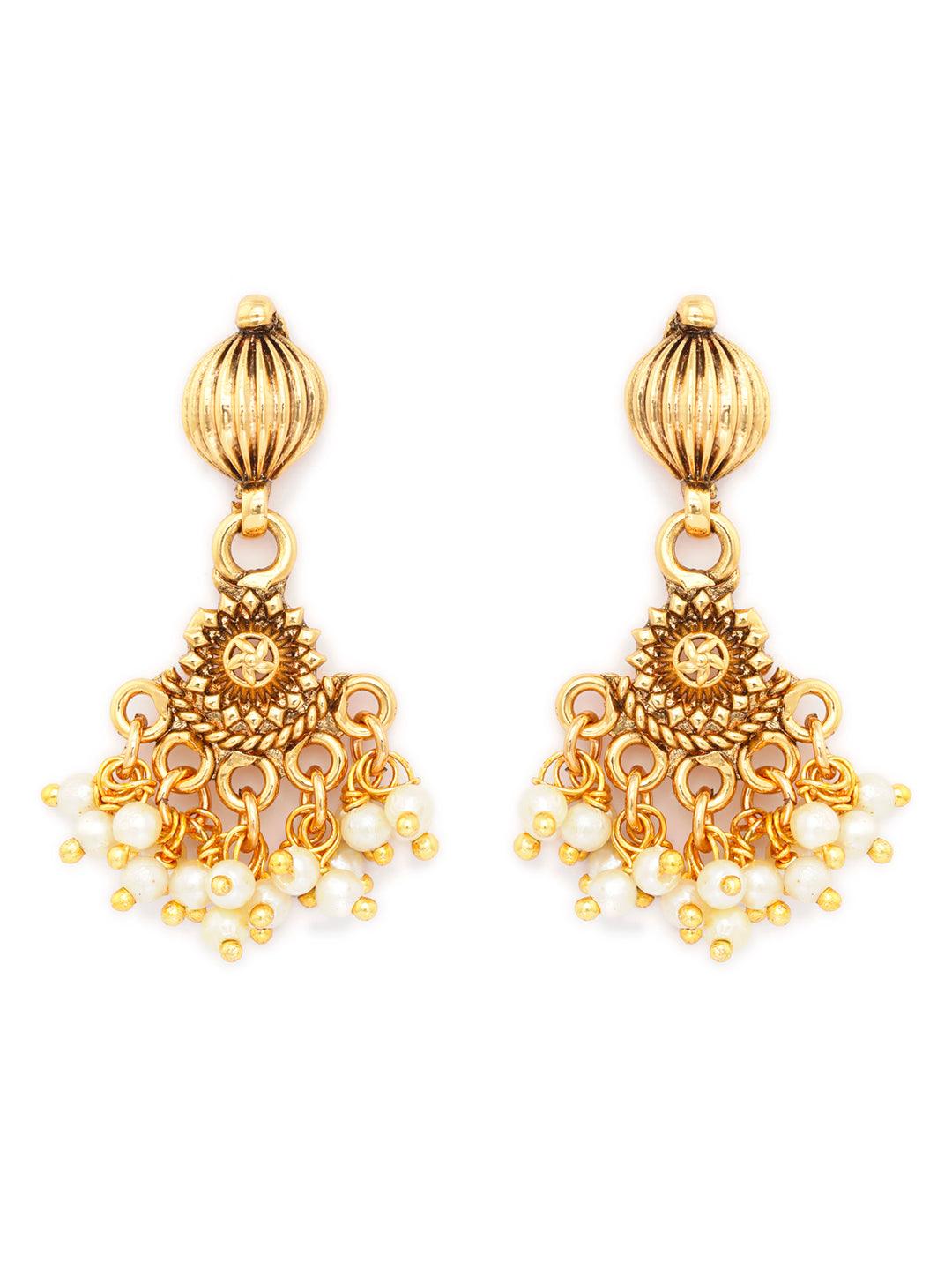 Women's Ethnic Pearl Gold Plated Floral Jewellery Set - Priyaasi - Indiakreations