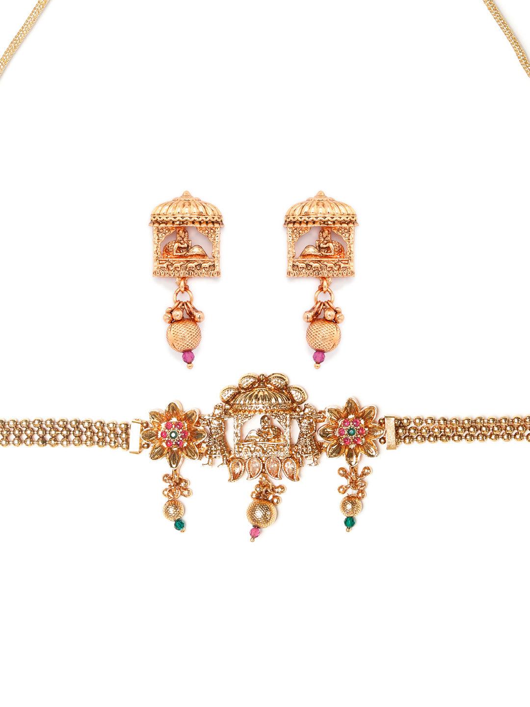 Women's Ruby & Emerald Gold Plated Dulhan Doli Jewellery Set - Priyaasi - Indiakreations