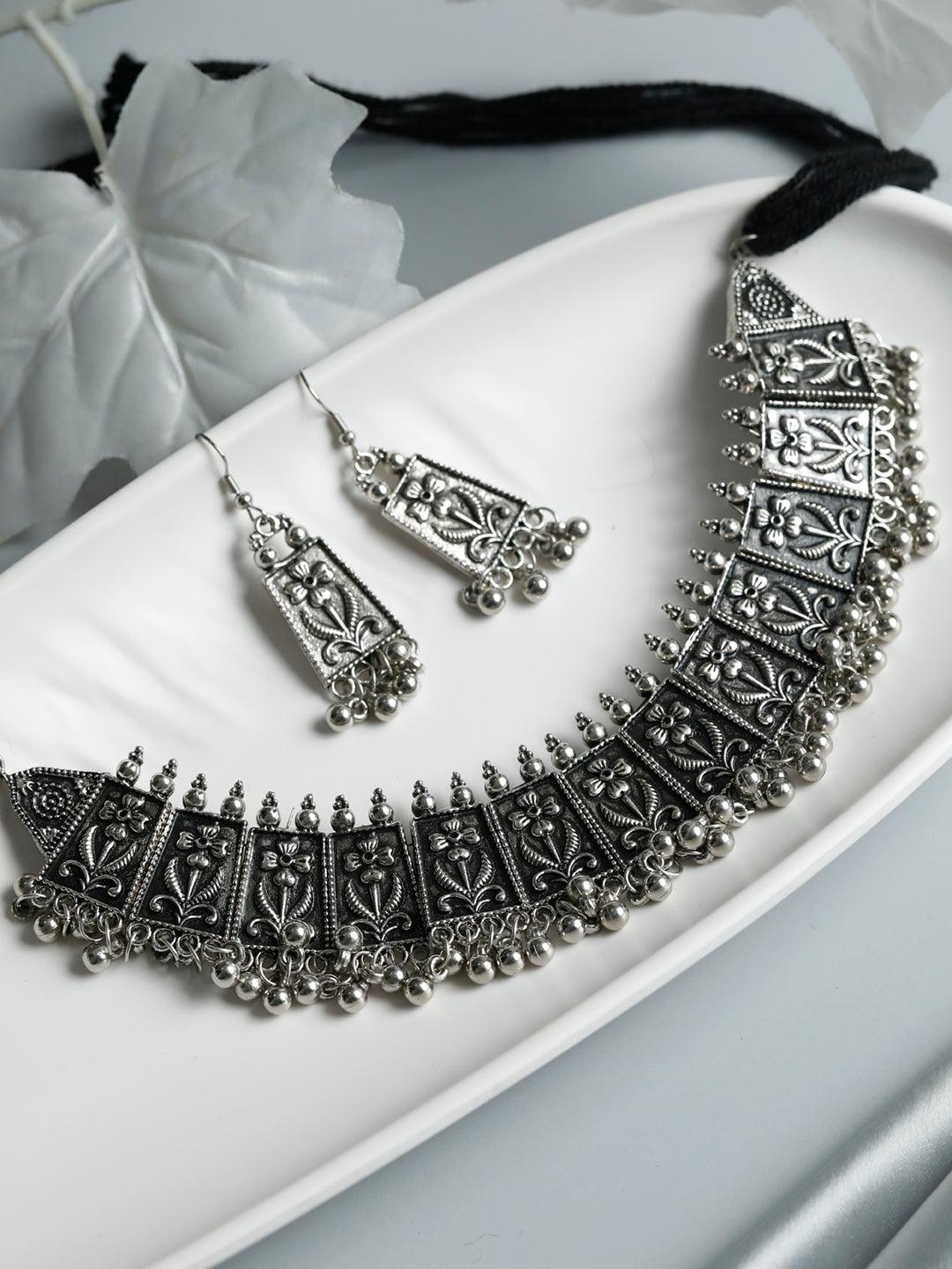 Women's Tribal Oxidised Silver Floral Jewellery Set- Priyaasi - Indiakreations