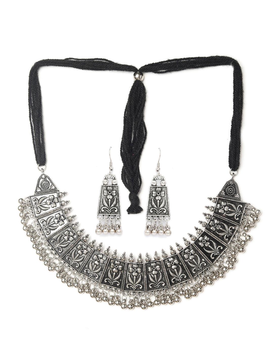 Women's Tribal Oxidised Silver Floral Jewellery Set- Priyaasi - Indiakreations