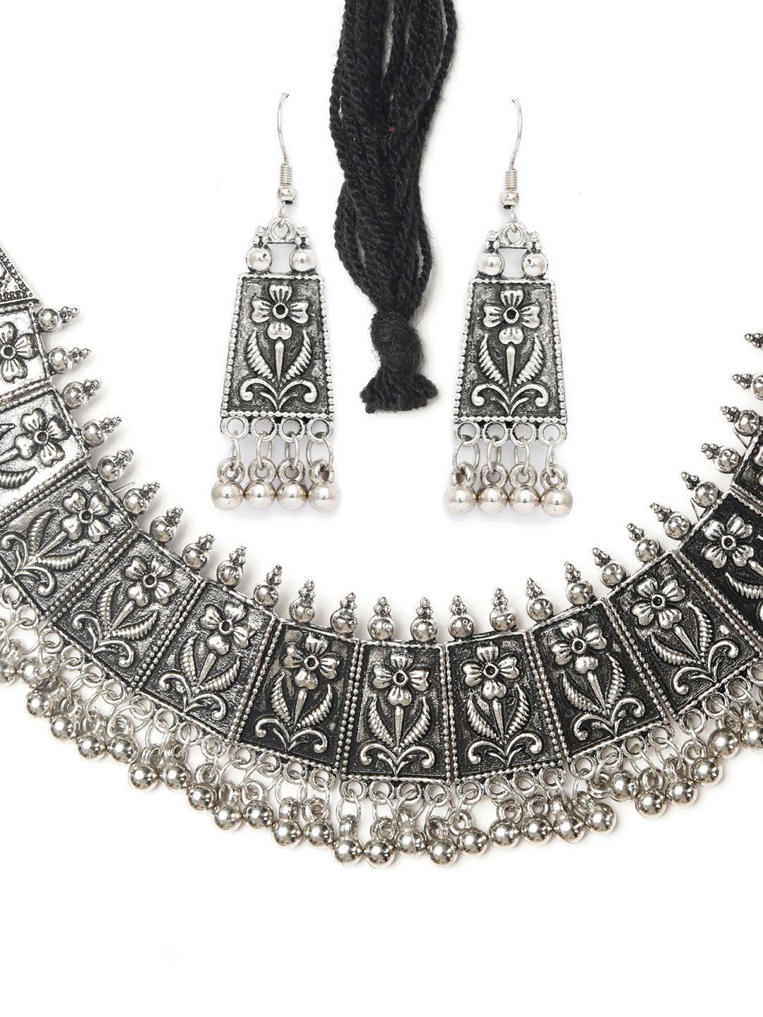 Women's Tribal Oxidised Silver Floral Jewellery Set- Priyaasi - Indiakreations