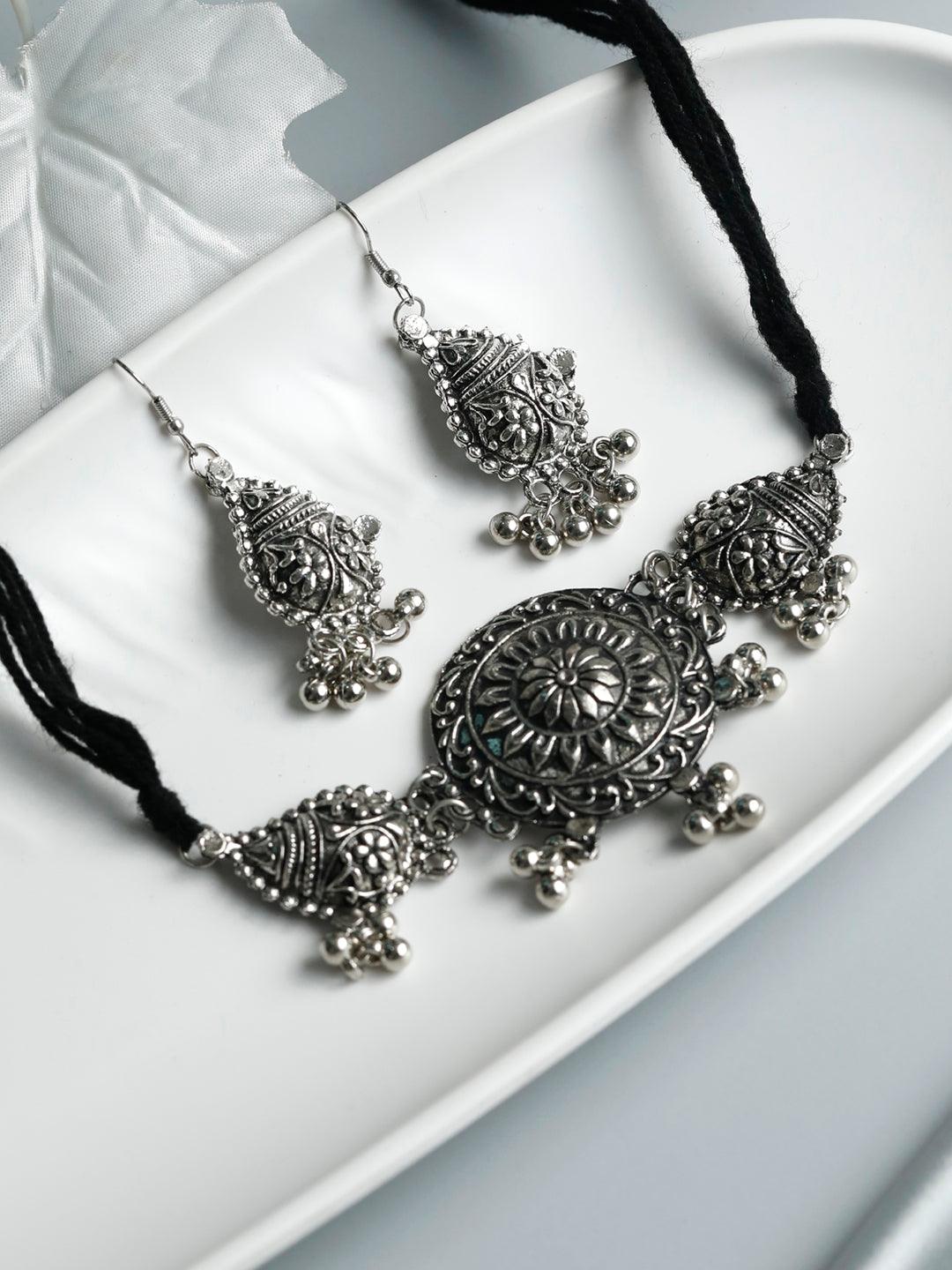 Women's Tribal Floral Oxidised Jewellery Set- Priyaasi - Indiakreations