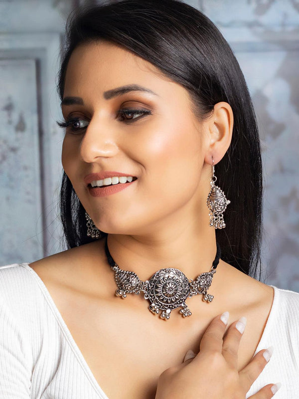 Women's Tribal Floral Oxidised Jewellery Set- Priyaasi - Indiakreations