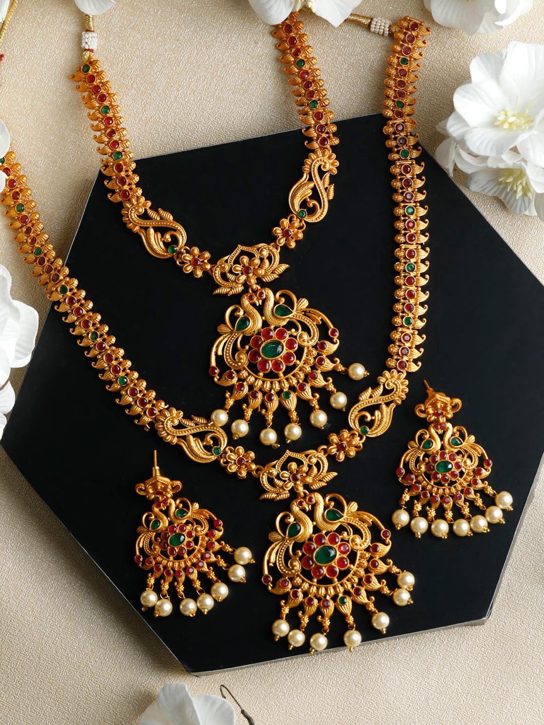 Women's Traditional Gold Plated Real Kemp Peacock Jewelley Set- Priyaasi - Indiakreations