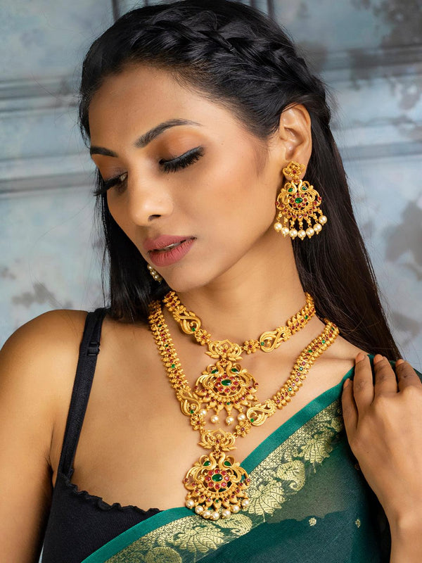 Women's Traditional Gold Plated Real Kemp Peacock Jewelley Set- Priyaasi - Indiakreations