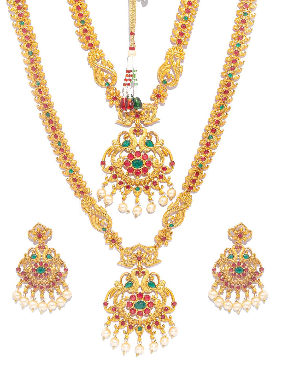 Women's Traditional Gold Plated Real Kemp Peacock Jewelley Set- Priyaasi - Indiakreations