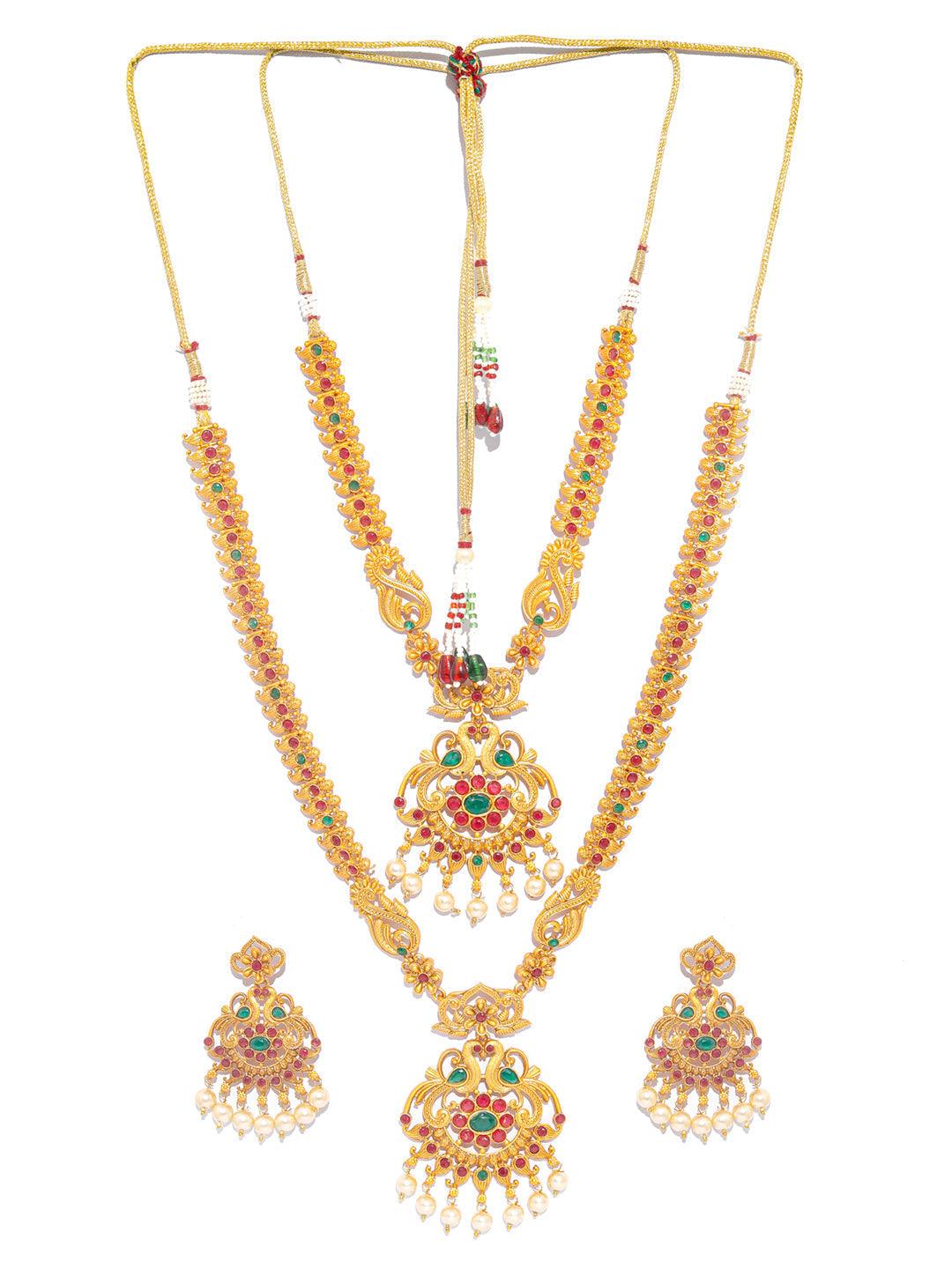 Women's Traditional Gold Plated Real Kemp Peacock Jewelley Set- Priyaasi - Indiakreations