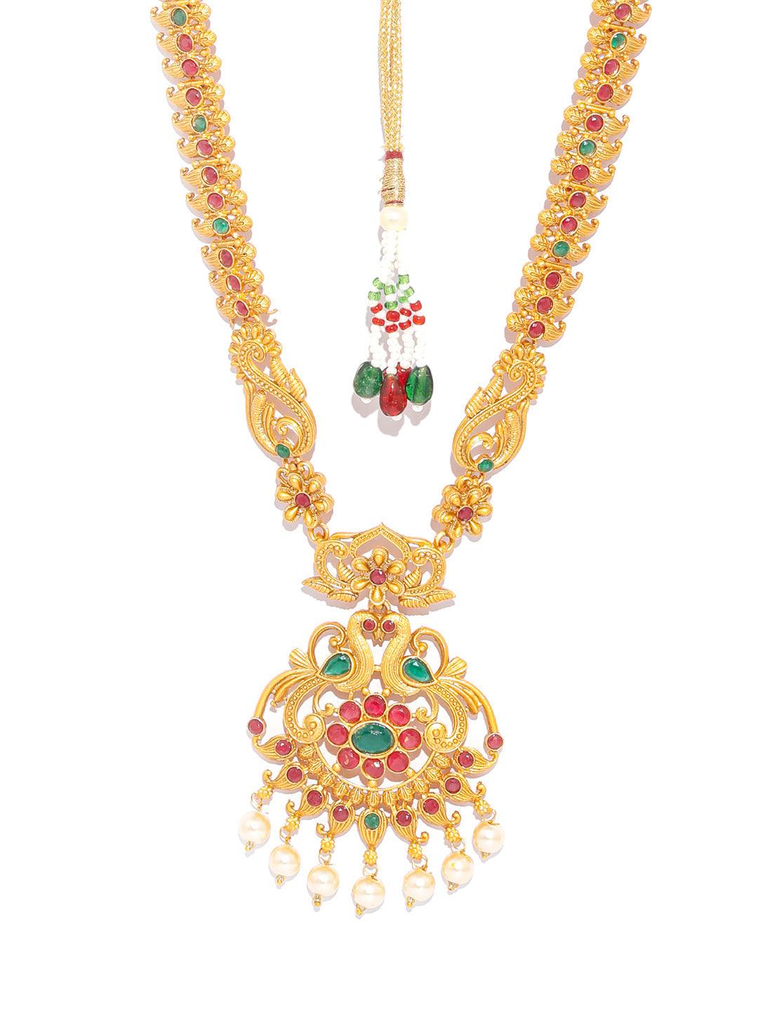 Women's Traditional Gold Plated Real Kemp Peacock Jewelley Set- Priyaasi - Indiakreations