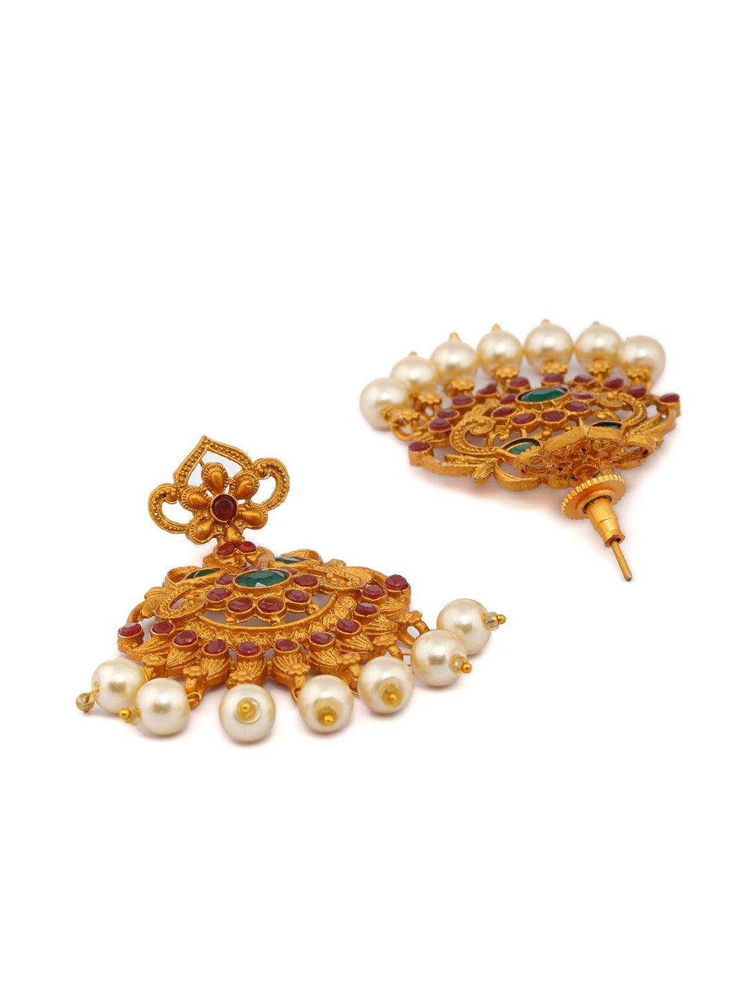 Women's Traditional Gold Plated Real Kemp Peacock Jewelley Set- Priyaasi - Indiakreations