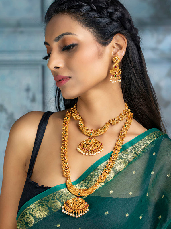 Women's Traditional Gold Plated Real Kemp Floral Jewelley Set- Priyaasi