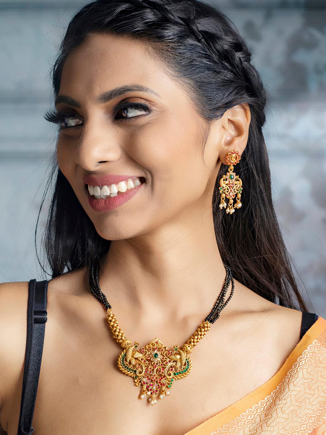 Women's Traditional Gold Plated Real Kemp Peacock Jewelley Set- Priyaasi - Indiakreations