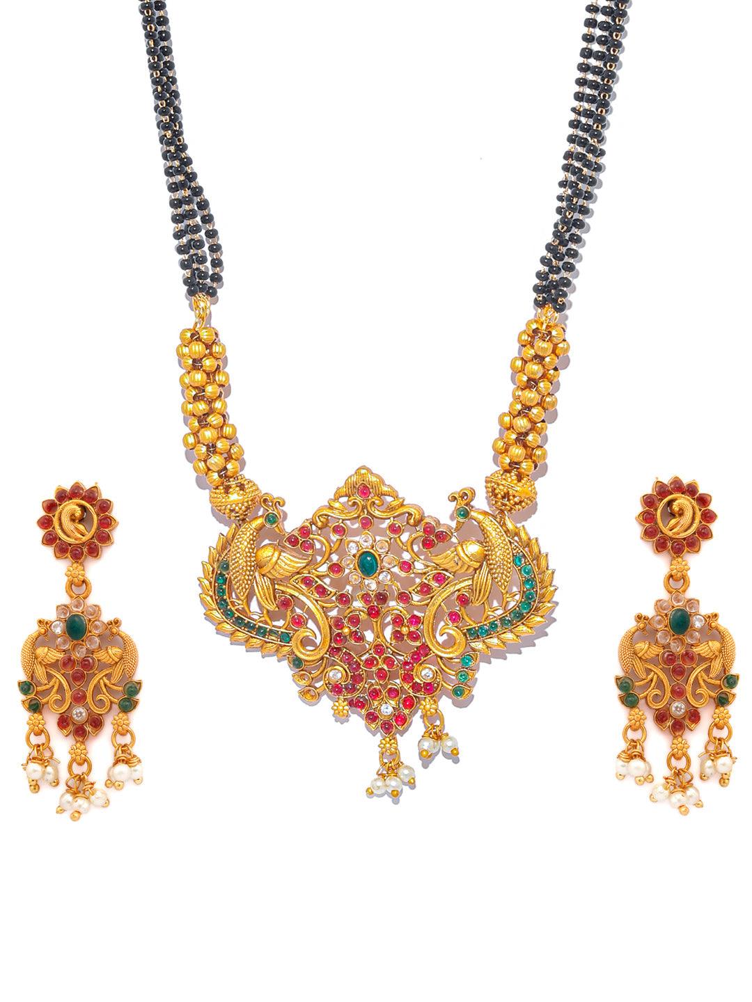 Women's Traditional Gold Plated Real Kemp Peacock Jewelley Set- Priyaasi - Indiakreations