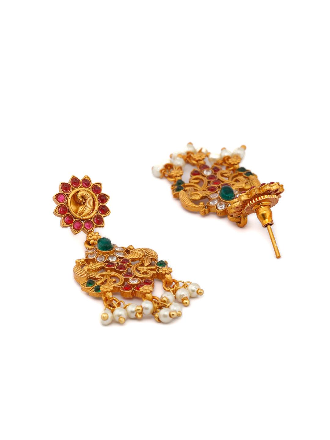 Women's Traditional Gold Plated Real Kemp Peacock Jewelley Set- Priyaasi - Indiakreations