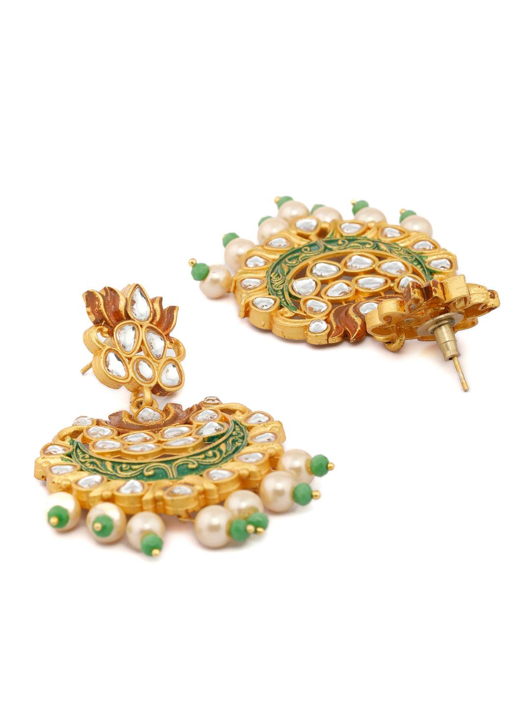 Women's Kundan Green & Gold Lotus Meenakari Jewellery Set- Priyaasi - Indiakreations