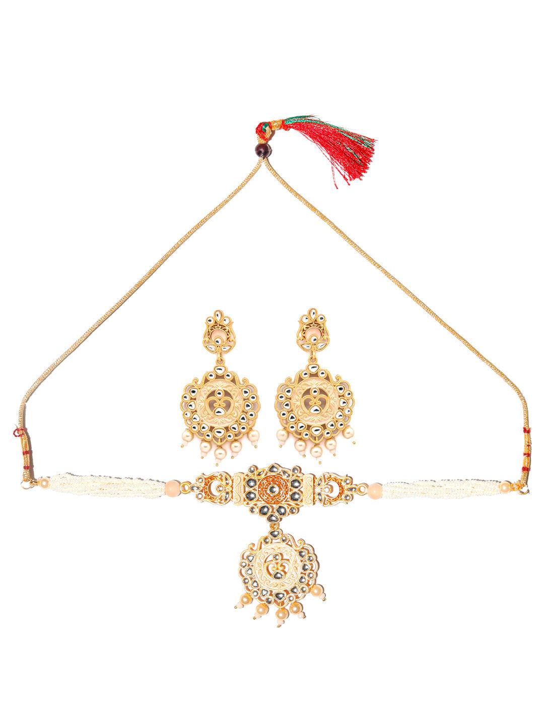 Women's Gold & Peach Kundan Meenakari Jewellery Set- Priyaasi - Indiakreations