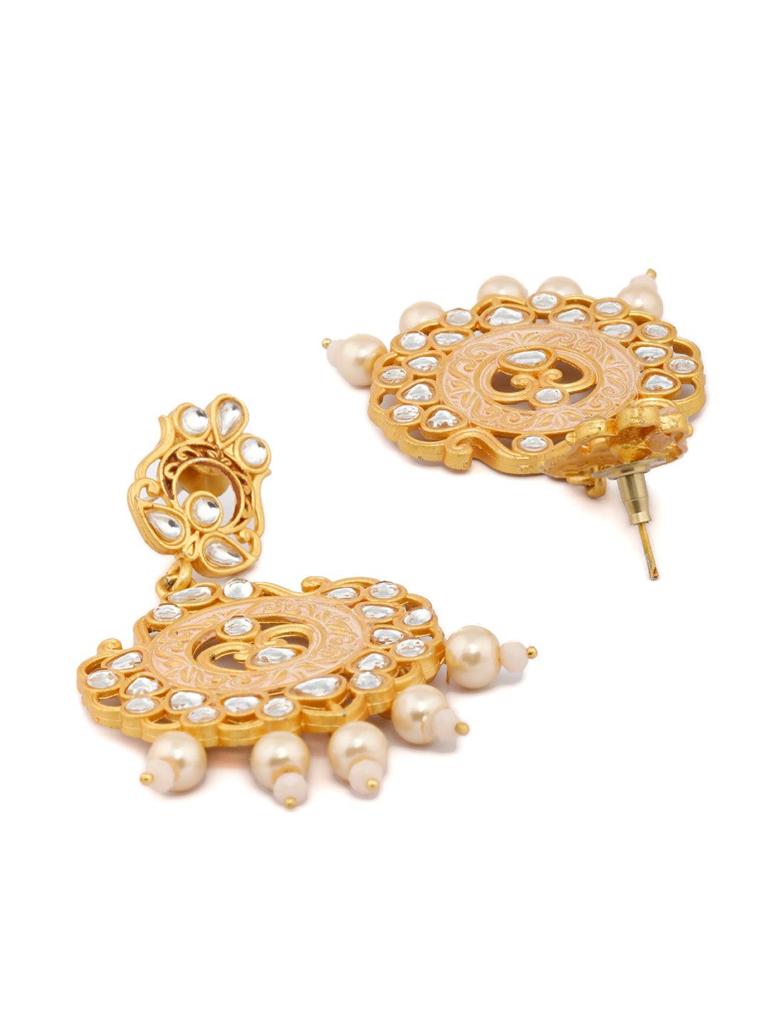 Women's Gold & Peach Kundan Meenakari Jewellery Set- Priyaasi - Indiakreations