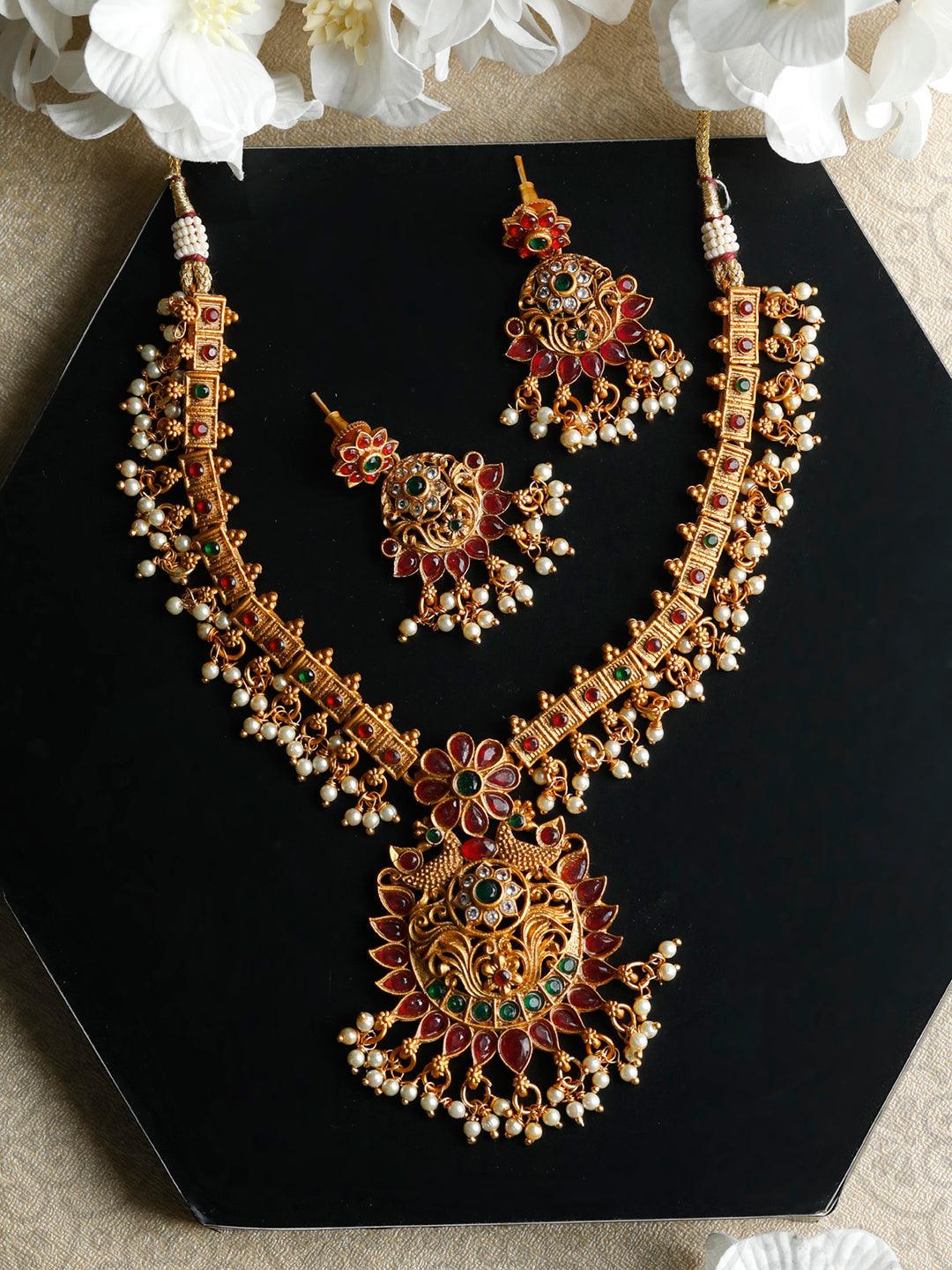 Women's Traditional Real Kemp Gold Plated Jewelley Set- Priyaasi - Indiakreations