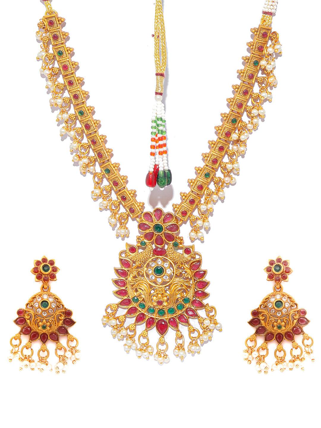 Women's Traditional Real Kemp Gold Plated Jewelley Set- Priyaasi - Indiakreations