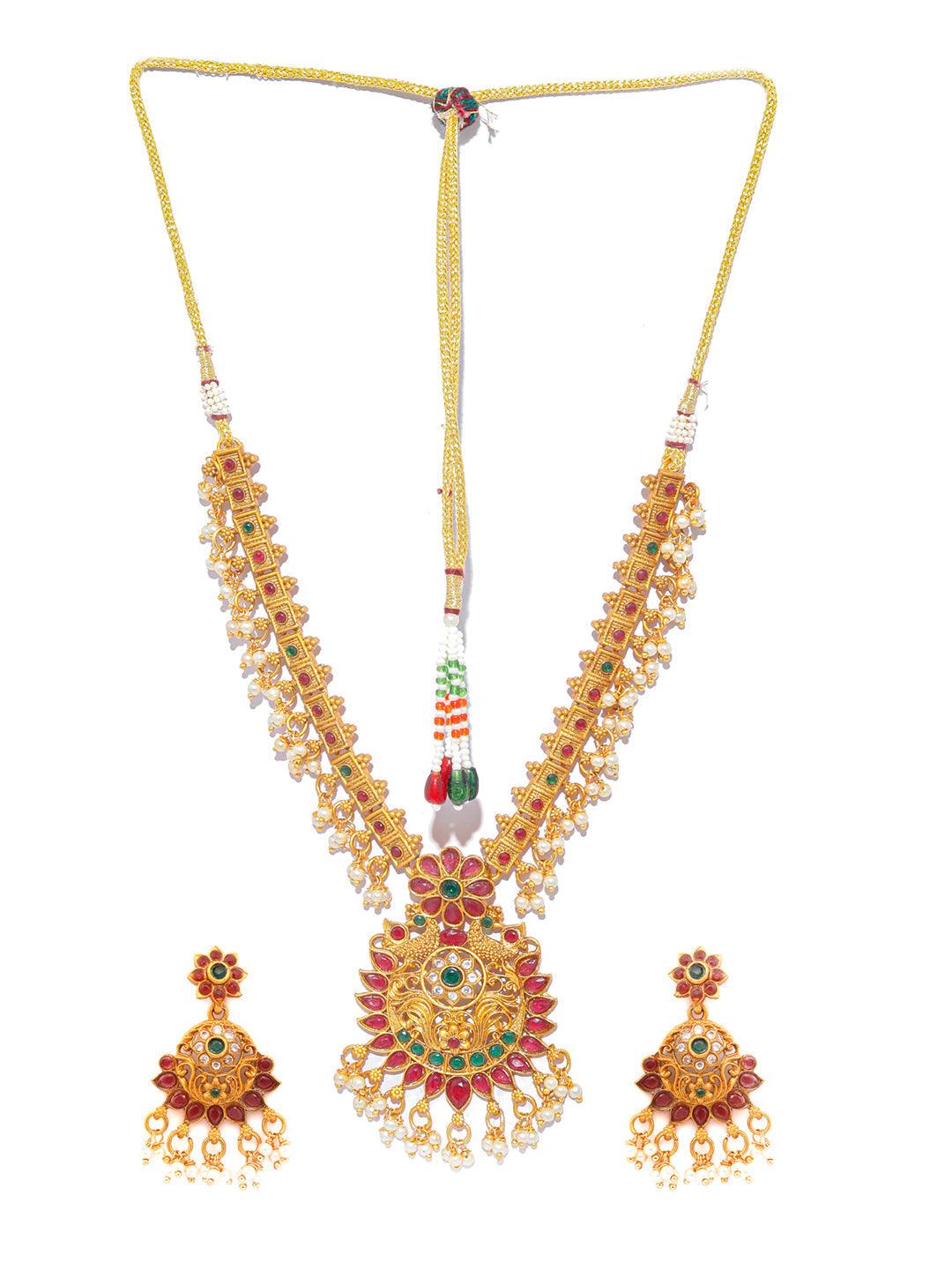 Women's Traditional Real Kemp Gold Plated Jewelley Set- Priyaasi - Indiakreations