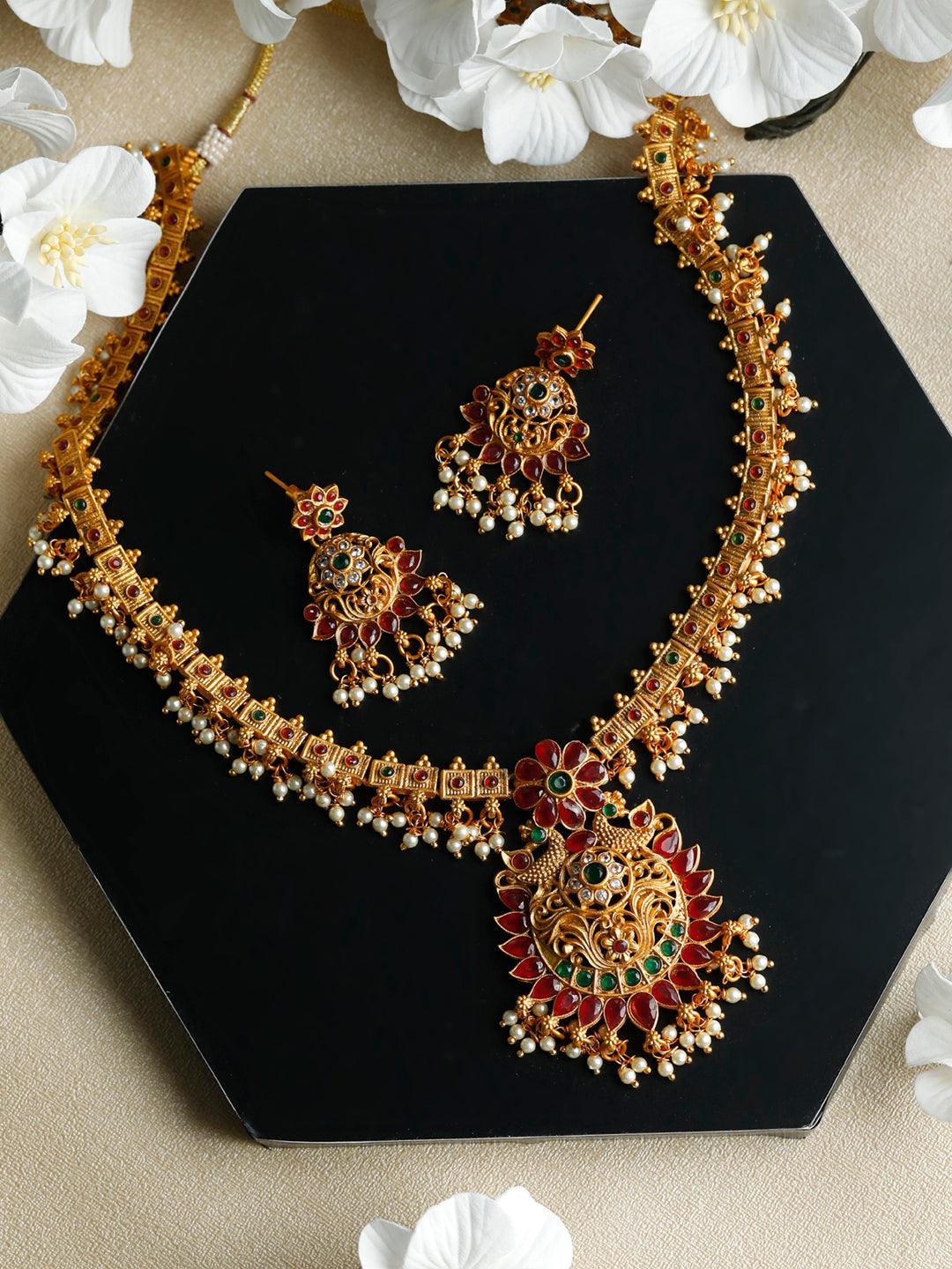 Women's Traditional Real Kemp Gold Plated Floral Jewelley Set- Priyaasi - Indiakreations