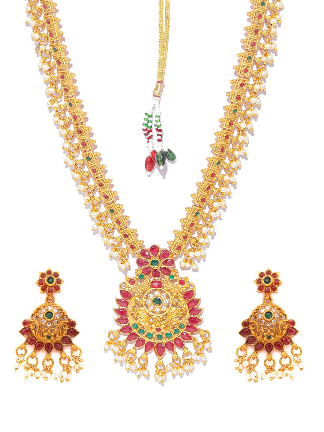 Women's Traditional Real Kemp Gold Plated Floral Jewelley Set- Priyaasi - Indiakreations