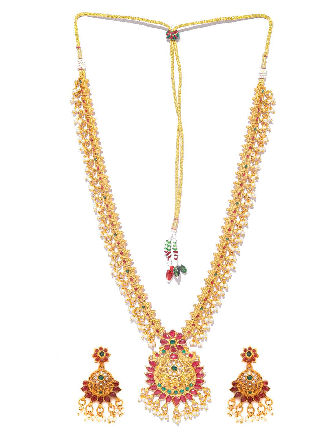 Women's Traditional Real Kemp Gold Plated Floral Jewelley Set- Priyaasi - Indiakreations