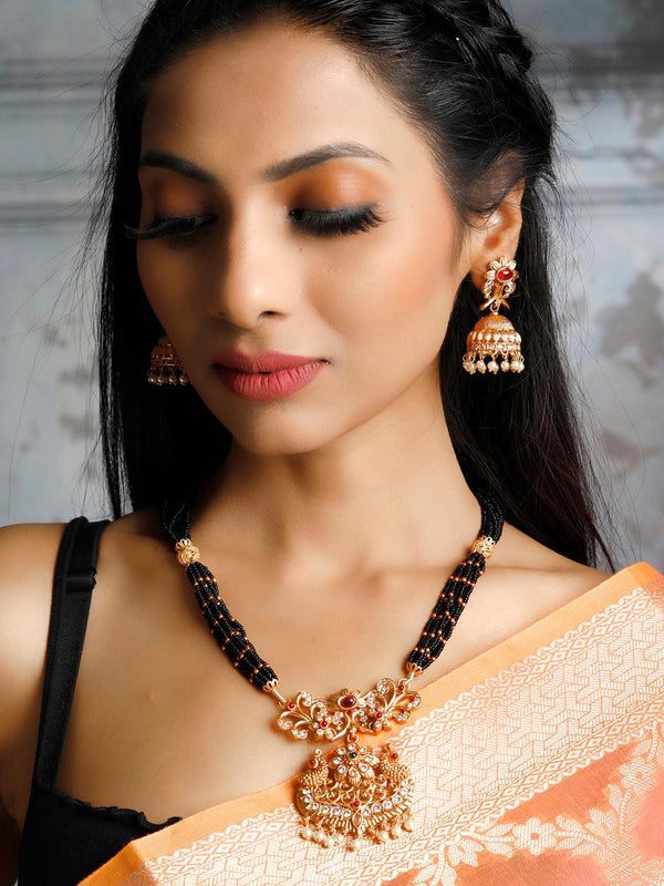 Women's Traditional Real Kemp Gold & Black Mangalsutra Set- Priyaasi - Indiakreations