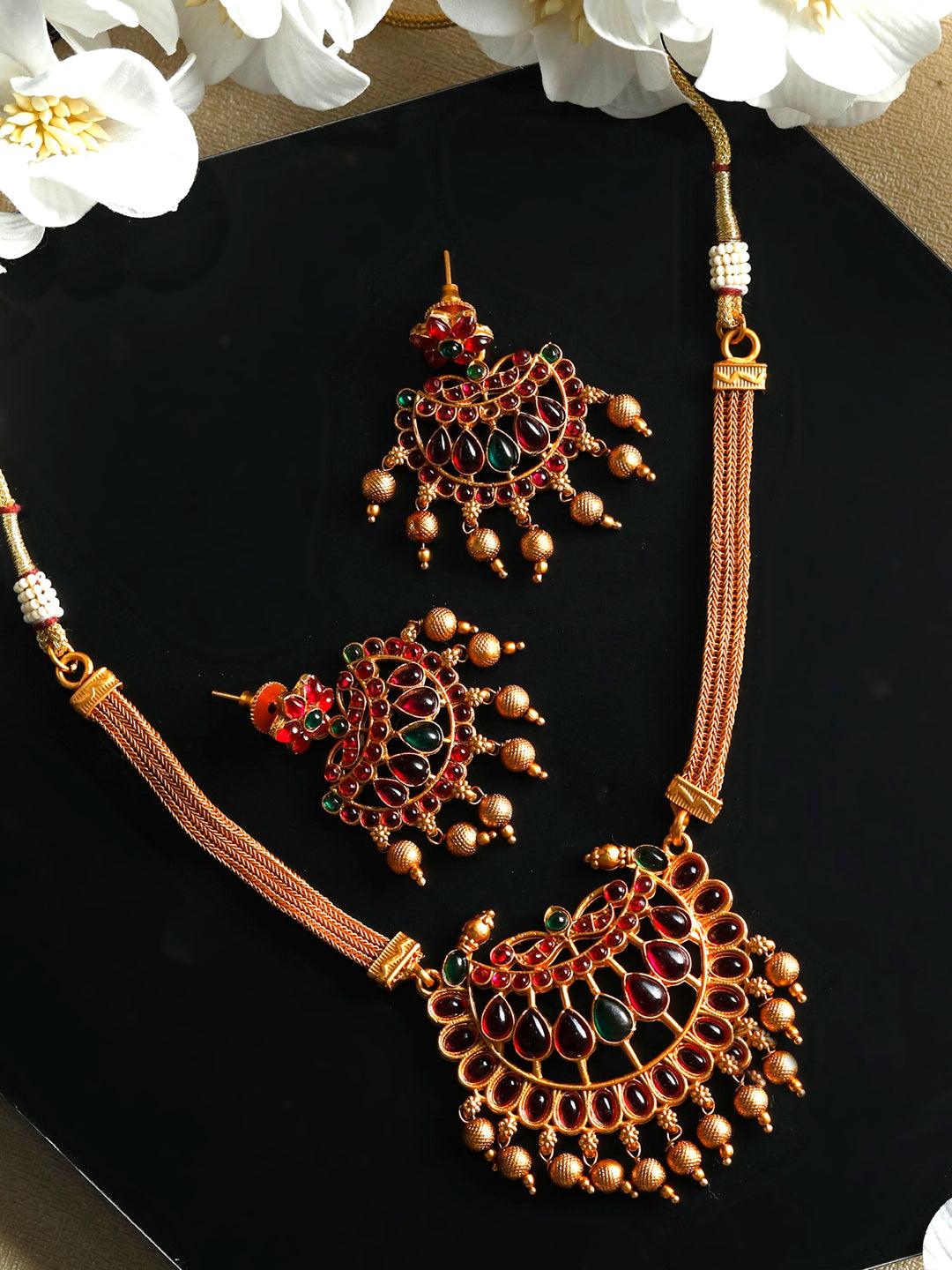 Women's Traditional Gold Plated Real Kemp Floral Jewellery Set- Priyaasi - Indiakreations