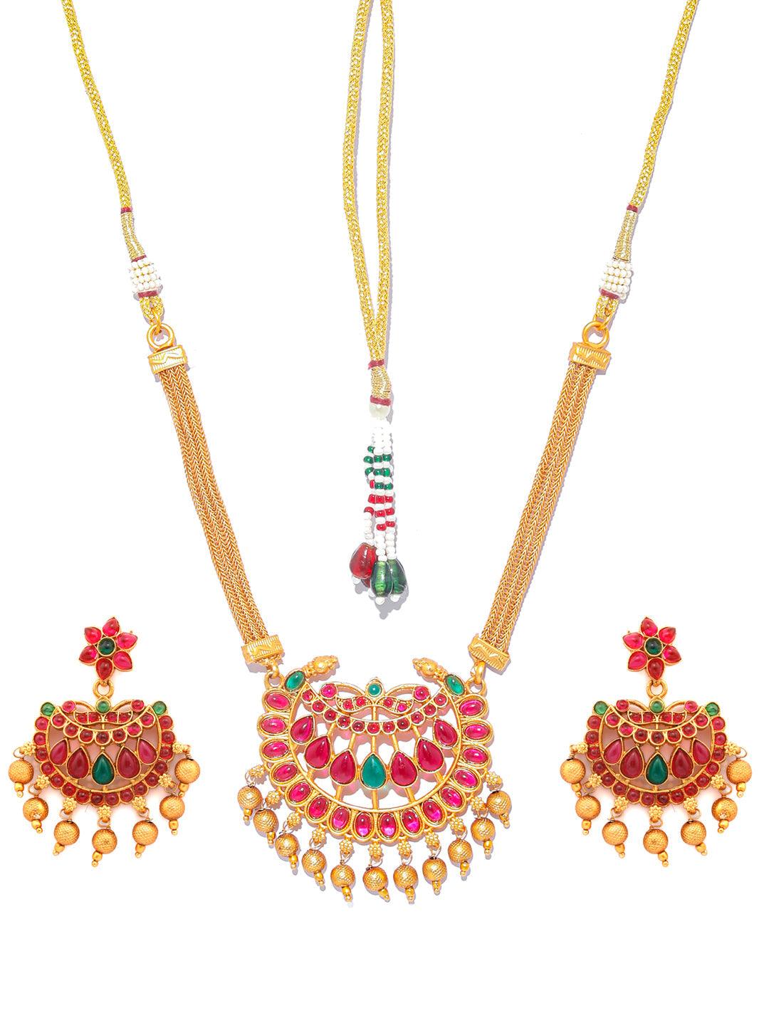 Women's Traditional Gold Plated Real Kemp Floral Jewellery Set- Priyaasi - Indiakreations