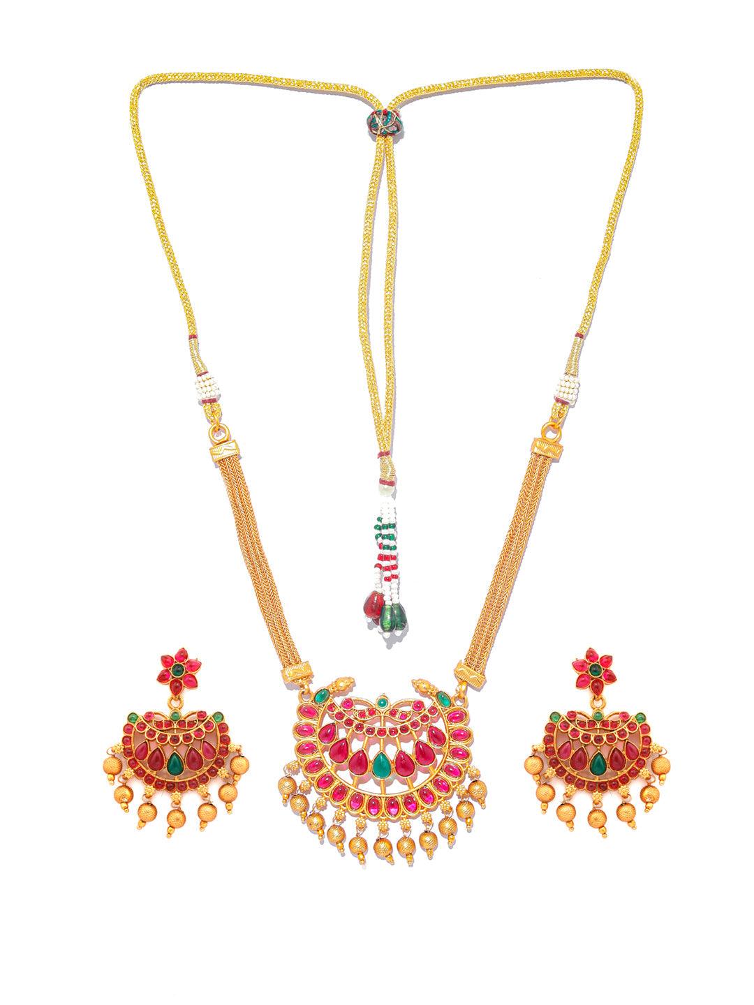 Women's Traditional Gold Plated Real Kemp Floral Jewellery Set- Priyaasi - Indiakreations