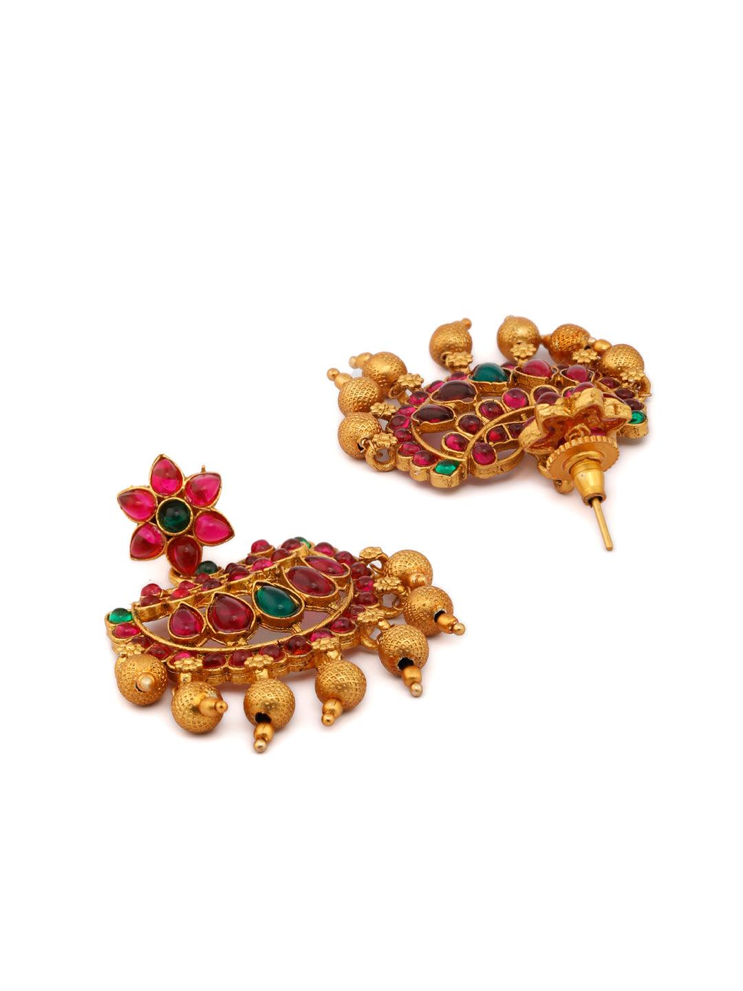 Women's Traditional Gold Plated Real Kemp Floral Jewellery Set- Priyaasi - Indiakreations