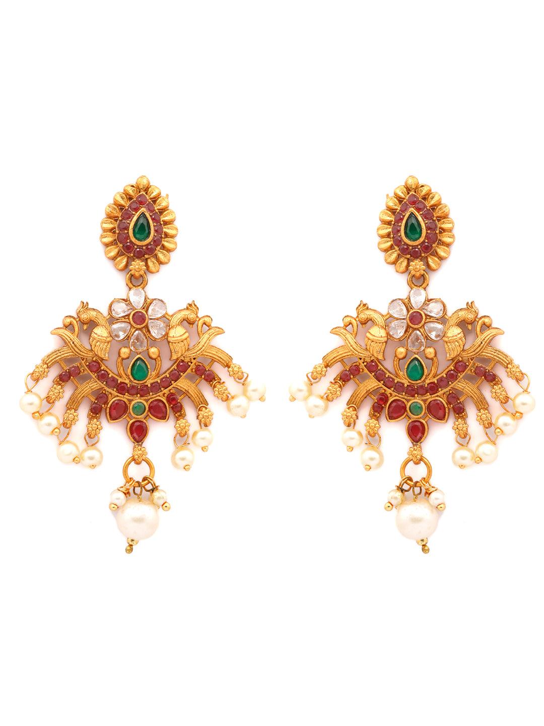 Women's Traditional Gold Plated Real Kemp Peacock Jewellery Set- Priyaasi - Indiakreations