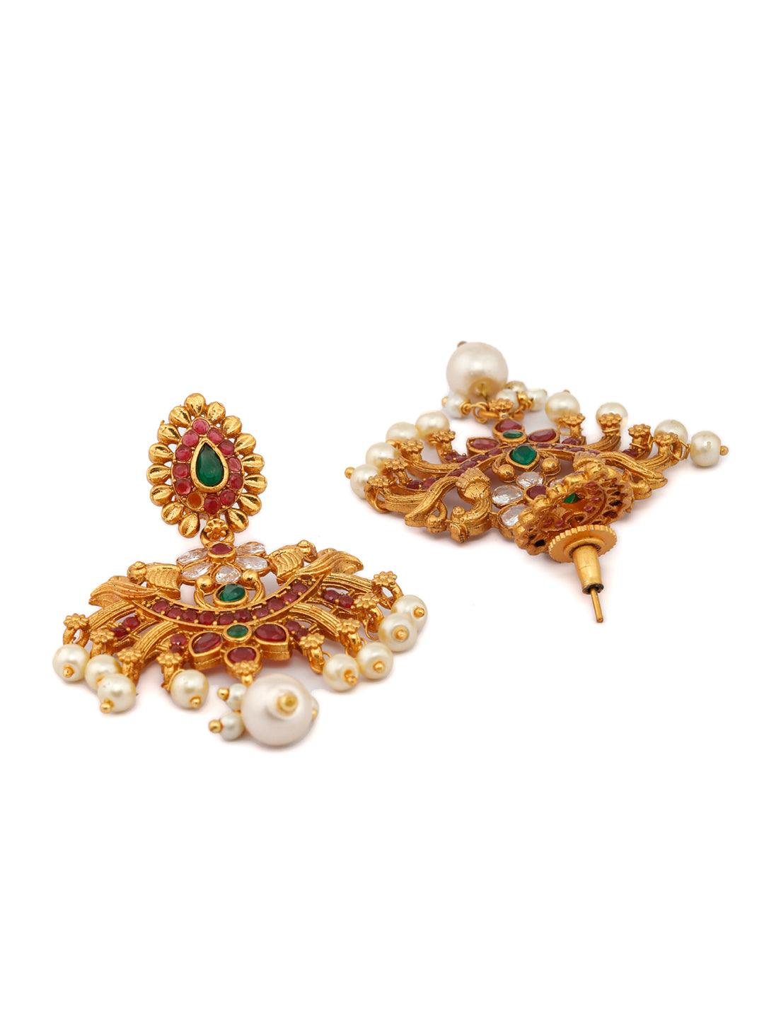 Women's Traditional Gold Plated Real Kemp Peacock Jewellery Set- Priyaasi - Indiakreations