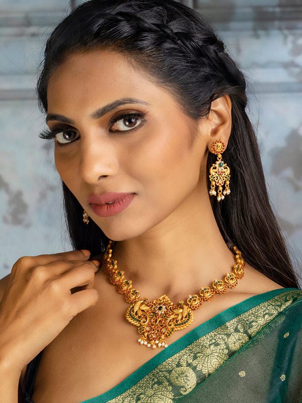 Women's Traditional Real Kemp Gold Plated Peacock Jewellery Set- Priyaasi