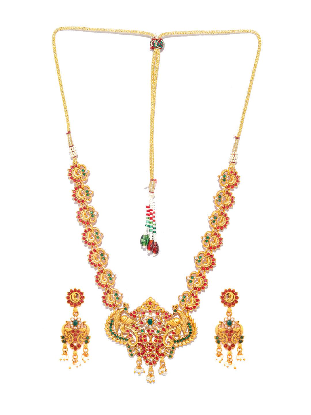 Women's Traditional Real Kemp Gold Plated Peacock Jewellery Set- Priyaasi - Indiakreations