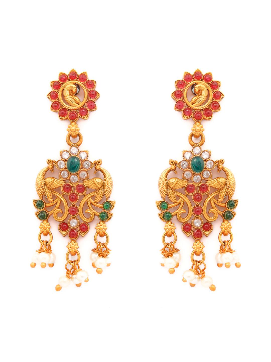 Women's Traditional Real Kemp Gold Plated Peacock Jewellery Set- Priyaasi - Indiakreations