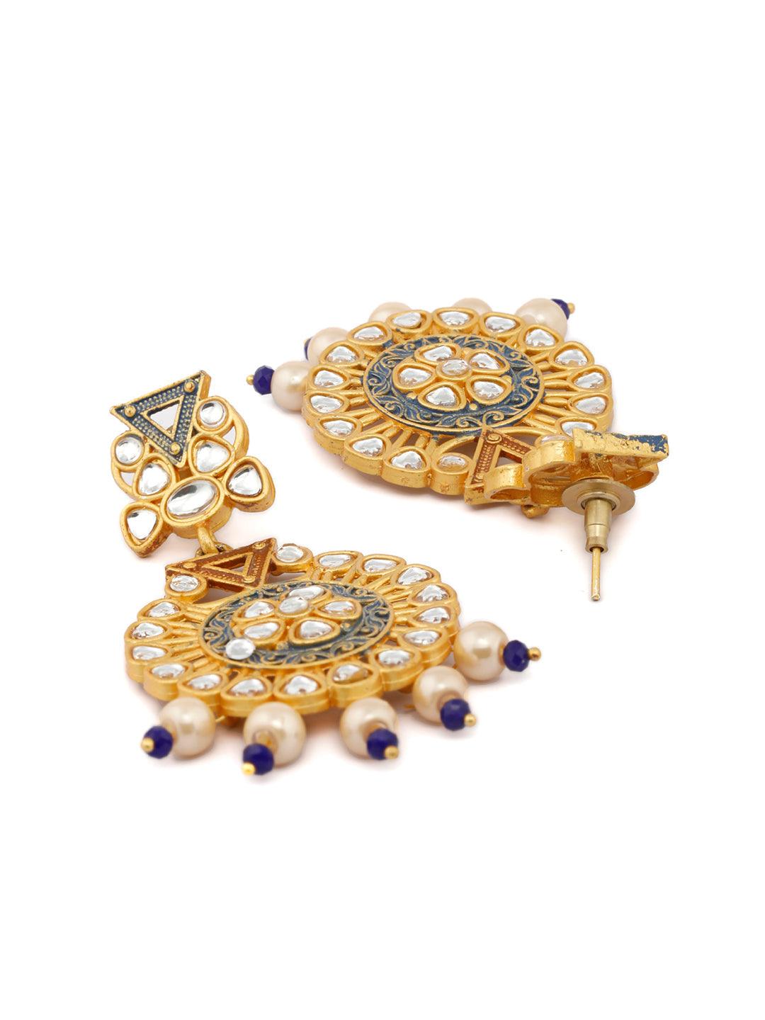 Women's Ethnic Gold & Blue Kundan Studded Meenakari Jewellery Set- Priyaasi - Indiakreations